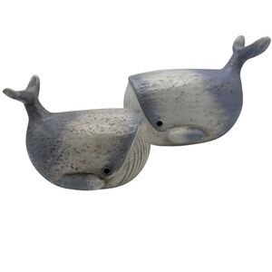 Whales Sculpture Ceramic Statue Nautical Bathroom Beach Seaside Coastal Set of 2